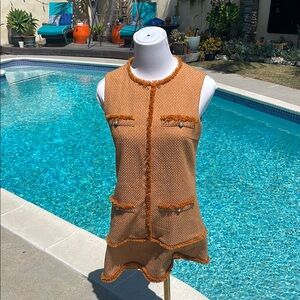 NEVA Orange Tweed Like Dress with fringe | Size Small
